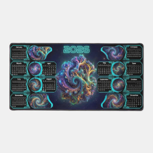Galaxy Space Fractal Art Desk Pad - 2026 Calendar