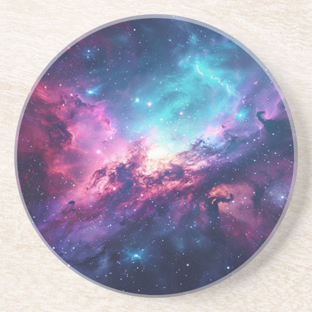 Galaxy space glitter nebula purple pink universe coaster (Front)
