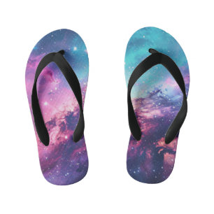 Galaxy space glitter nebula purple pink universe kid's flip flops