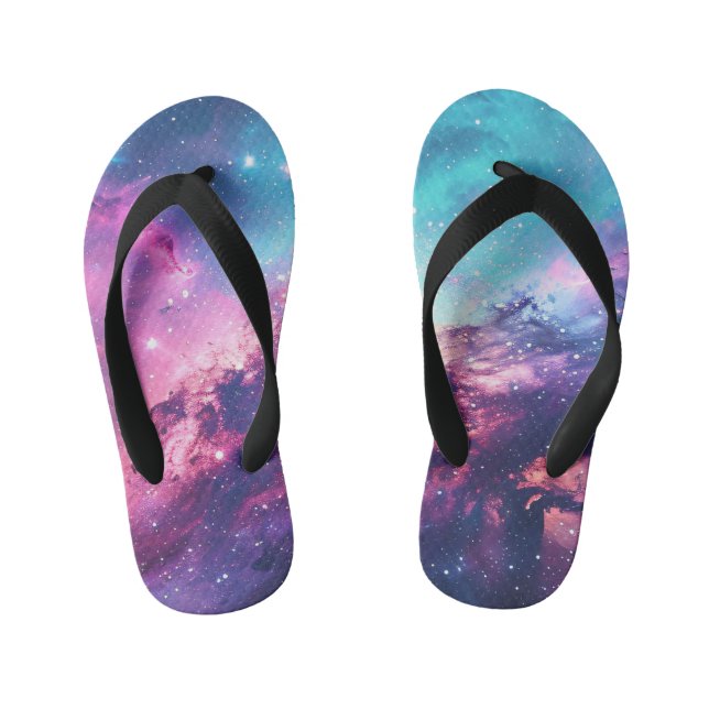 Galaxy space glitter nebula purple pink universe kid's flip flops (Footbed)
