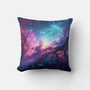 Galaxy space glitter nebula purple pink universe throw pillow