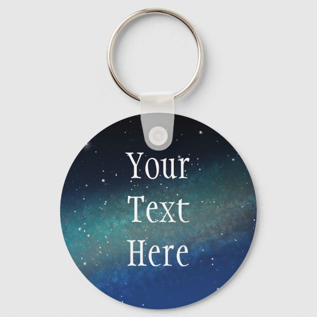Galaxy Space Nebula Night Sky Blue Green Keychain (Front)
