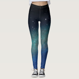 Galaxy Space Nebula Night Sky Blue Green Leggings