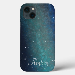 Galaxy Space Nebula Night Sky Green Personalized iPhone 13 Case