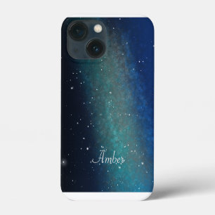 Galaxy Space Nebula Night Sky Green Personalized iPhone 13 Mini Case