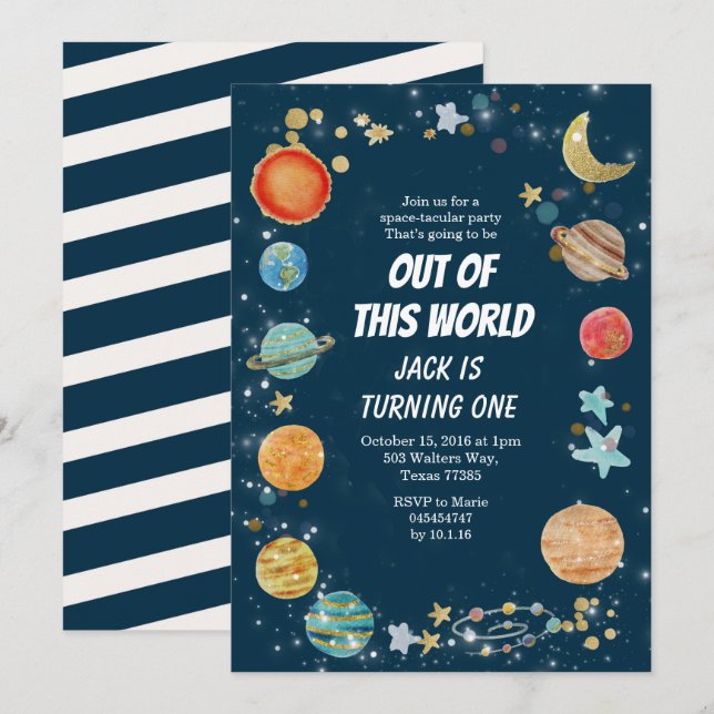 Galaxy Space Party Planet Birthday navy blue Invitation (Front/Back)