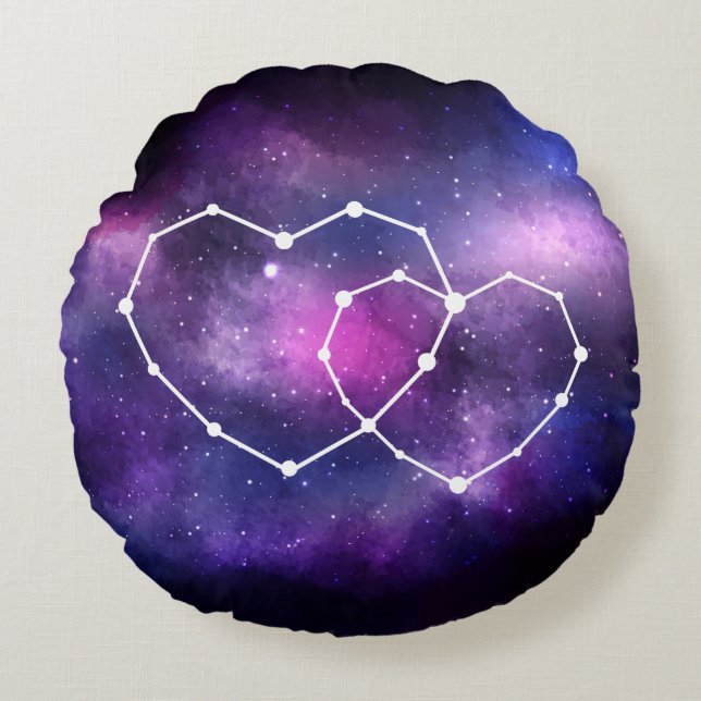 Galaxy Space Romantic Hearts Star Constellation Round Pillow (Front)