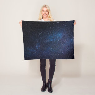 Galaxy Space Stars Night Sky Celestial Navy Blue Fleece Blanket