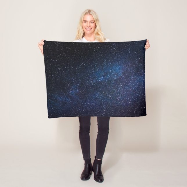 Galaxy Space Stars Night Sky Celestial Navy Blue Fleece Blanket (In Situ)