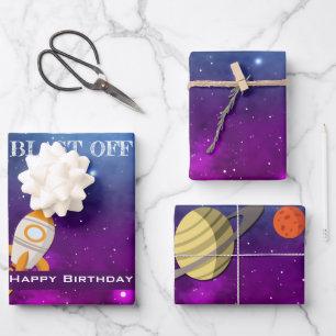 Galaxy Space Themed Birthday Party Wrapping Paper Sheet