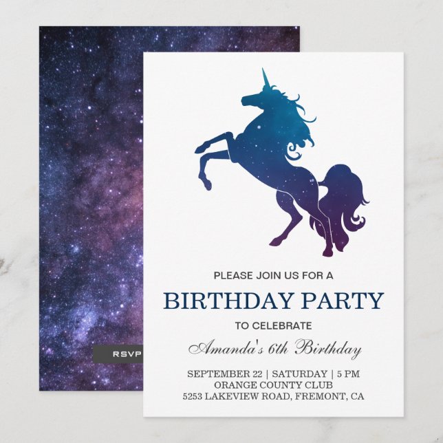 Galaxy Space Unicorn Birthday Party Invitation (Front/Back)