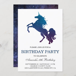 Galaxy Space Unicorn Birthday Party Invitation