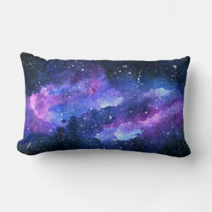 Galaxy Space Universe Watercolor Purple Lumbar Pillow