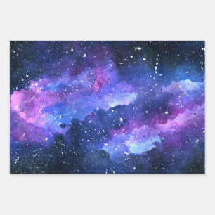 Galaxy Space Universe Watercolor Purple Wrapping Paper Sheet
