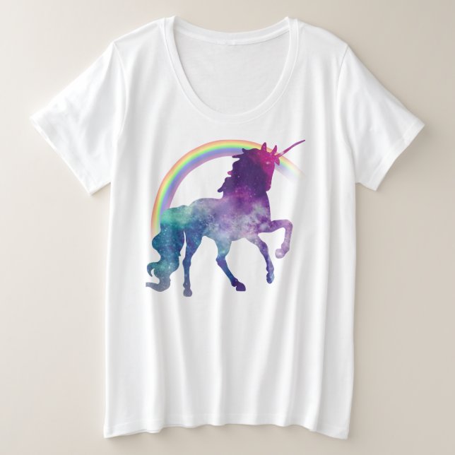 Galaxy Space Watercolor Unicorn Plus Size T-Shirt (Design Front)