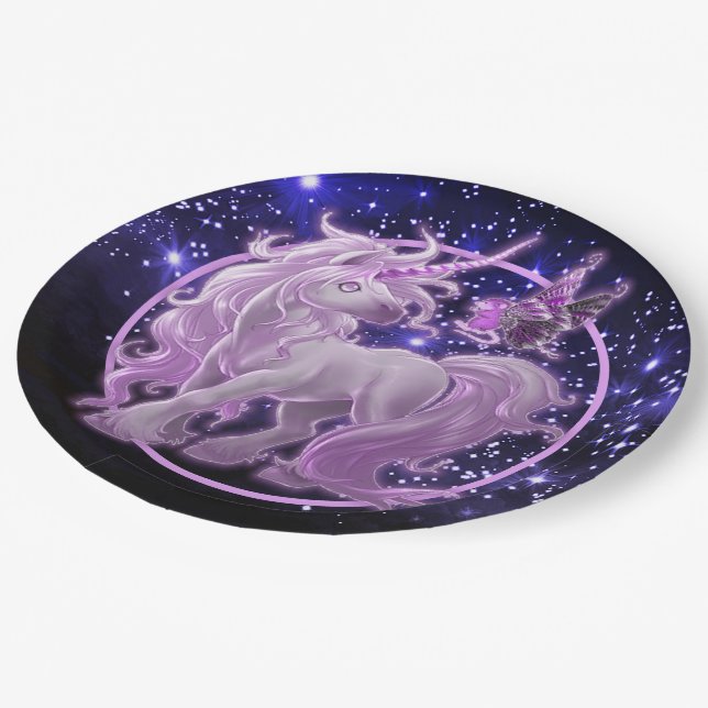 Galaxy Sparkle Pink Unicorn Paper Plate (Angled)