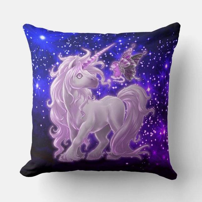 Galaxy Sparkle Pink Unicorn Throw Pillow (Front)