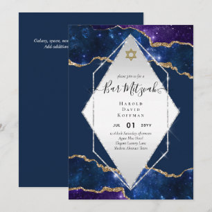 Galaxy Starry Night BAR MITZVAH Invitations Bleu