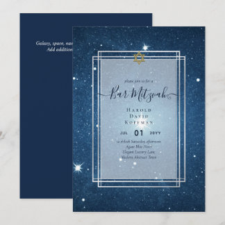 Galaxy Starry Night BAR MITZVAH Invitations Bleu