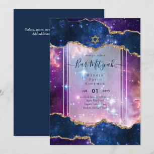 Galaxy Starry Night BAR MITZVAH Invitations Bleu