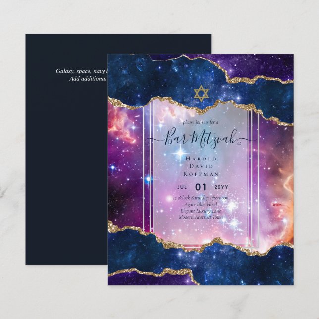 Galaxy Starry Night BAR MITZVAH Invitations Blue (Front/Back)
