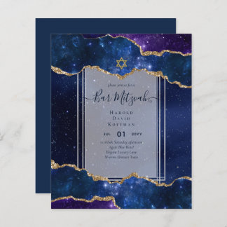 Galaxy Starry Night BAR MITZVAH Invitations Blue