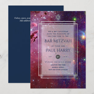 Galaxy Starry Night BAR MITZVAH Invitations Navy