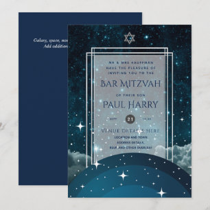 Galaxy Starry Night BAR MITZVAH Invitations Navy
