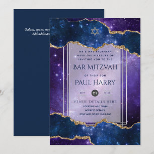 Galaxy Starry Night BAR MITZVAH Invitations Navy