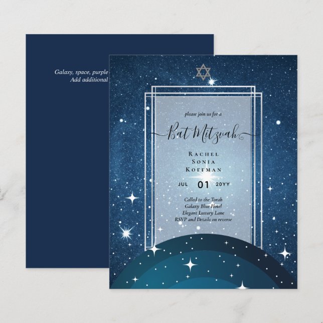 Galaxy Starry Night BAT MITZVAH Agate Invitation (Front/Back)