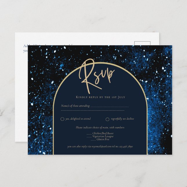 Galaxy Starry Night Navy Blue Gold Wedding Postcard (Front/Back)