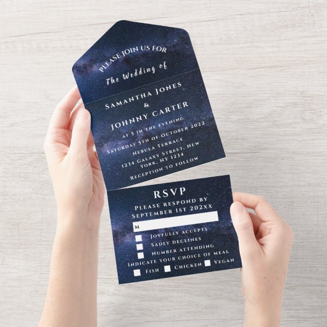 Galaxy Starry Night Sky Universe Wedding Nebula All In One Invitation (Tearaway)