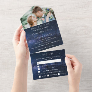 Galaxy Starry Night Stars Sky Wedding Nebula Photo All In One Invitation