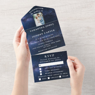 Galaxy Starry Night Stars Sky Wedding Nebula Photo All In One Invitation