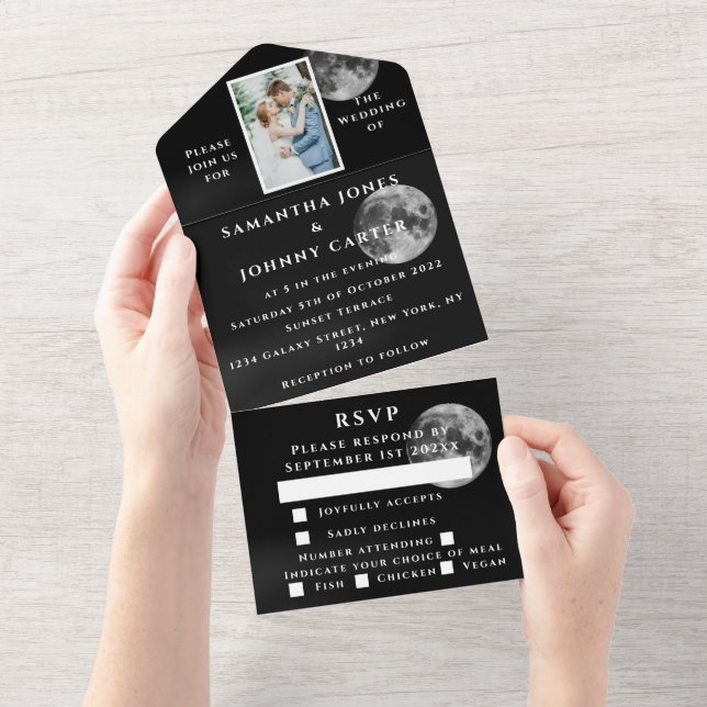 Galaxy Starry Night Universe Photo Wedding Moon All In One Invitation (Tearaway)