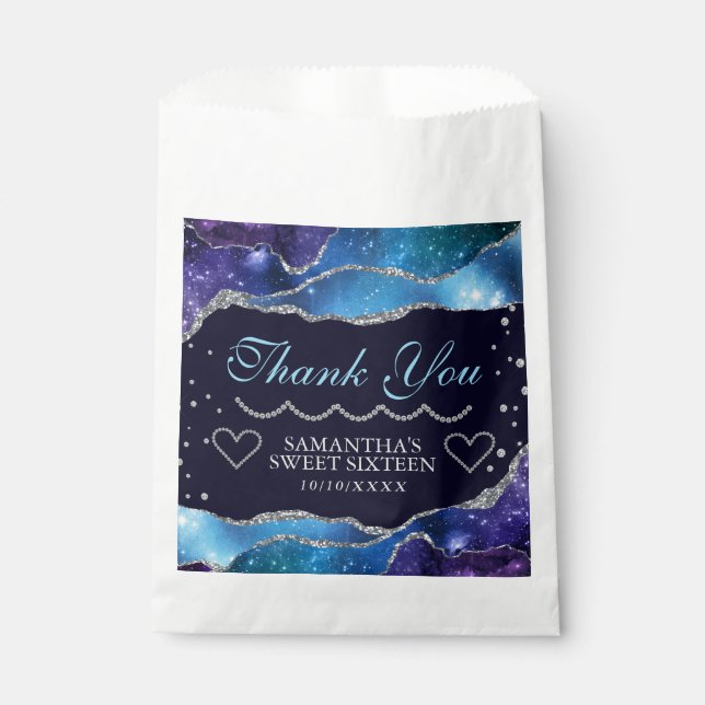 Galaxy starry Silver Glitter Agate Sweet 16 Favour Bag (Front)