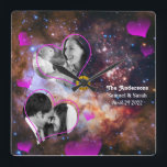 Galaxy Stars Anniversary, Wedding Photo Collage Square Wall Clock<br><div class="desc">Wall Clock: Custom Wedding,  Anniversary,  Valentines Photo Clock with stars of the Galaxy desing. Personalize with your own favourite pictures and create beautiful collage to capture special moments of your life. Change any texts to your own,  including the poem. Galaxy background from Hubble telescope - Westerlund2.</div>