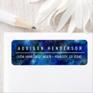 Galaxy Stars Blue Modern Return Label Adresse