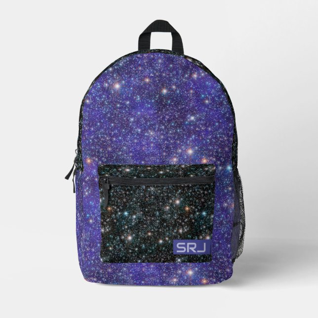 Galaxy Stars Cosmic Outer Space Universe Monogram Printed Backpack (Front)