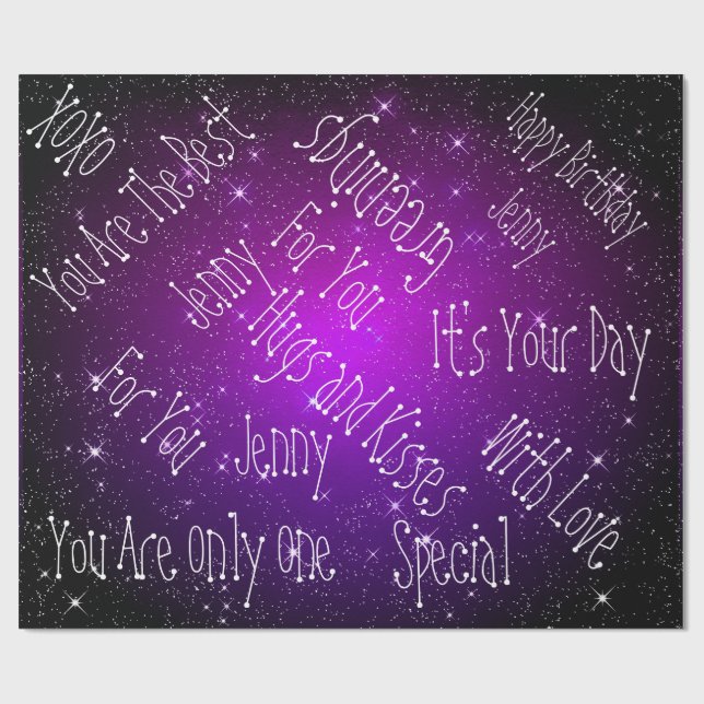 Galaxy Stars Personalized Birthday Purple Wrapping Paper (Flat)