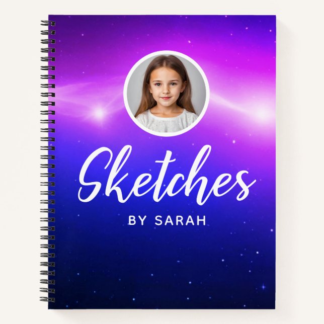 Galaxy Stars Personalized Name Sketchbook Notebook (Front)