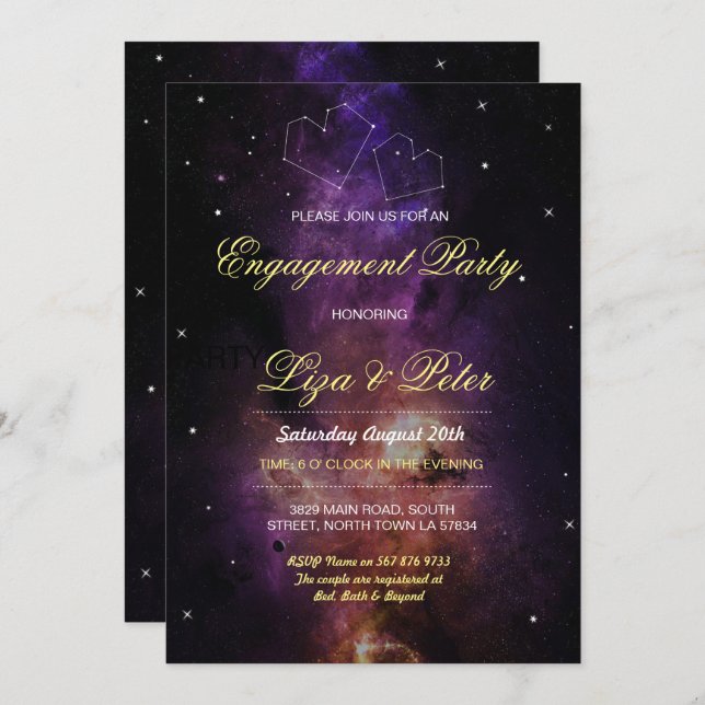 Galaxy Stars Space Love Sky Engagement Invitation (Front/Back)