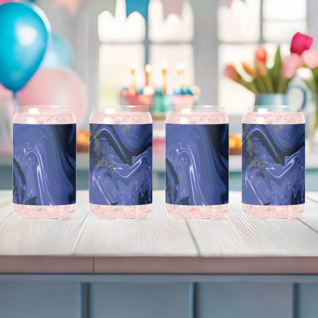 Galaxy Swirl Blue Glitter Abstract Cosmic Pattern  Can Glass (Insitu (Baby Shower))
