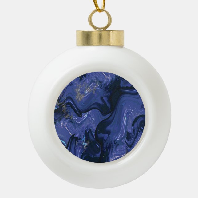Galaxy Swirl Blue Glitter Abstract Cosmic Pattern  Ceramic Ball Christmas Ornament (Front)