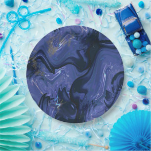 Galaxy Swirl Blue Glitter Abstract Cosmic Pattern  Paper Plate