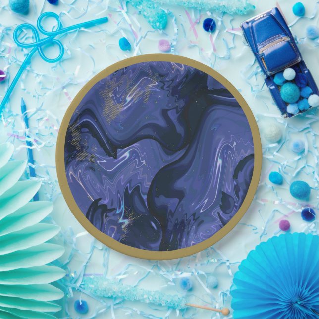 Galaxy Swirl Blue Glitter Abstract Cosmic Pattern  Paper Plate (Party)