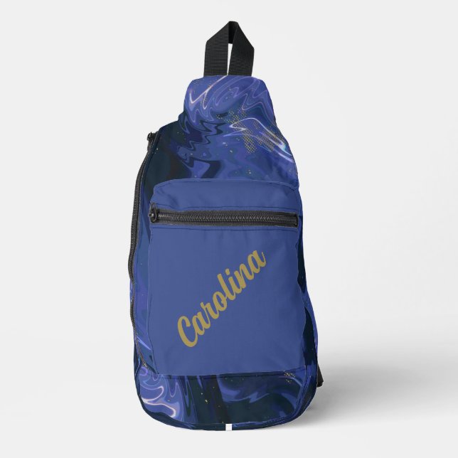 Galaxy Swirl Blue Glitter Abstract Cosmic Pattern  Sling Bag (Front)