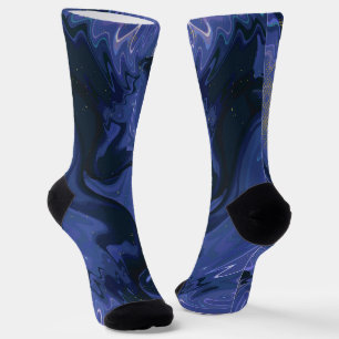 Galaxy Swirl Blue Glitter Abstract Cosmic Pattern  Socks