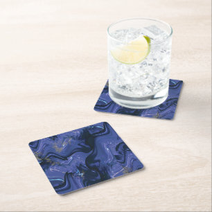 Galaxy Swirl Blue Glitter Abstract Cosmic Pattern Square Paper Coaster