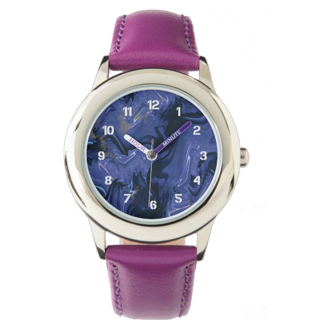 Galaxy Swirl Blue Glitter Abstract Cosmic Pattern  Watch (Front)